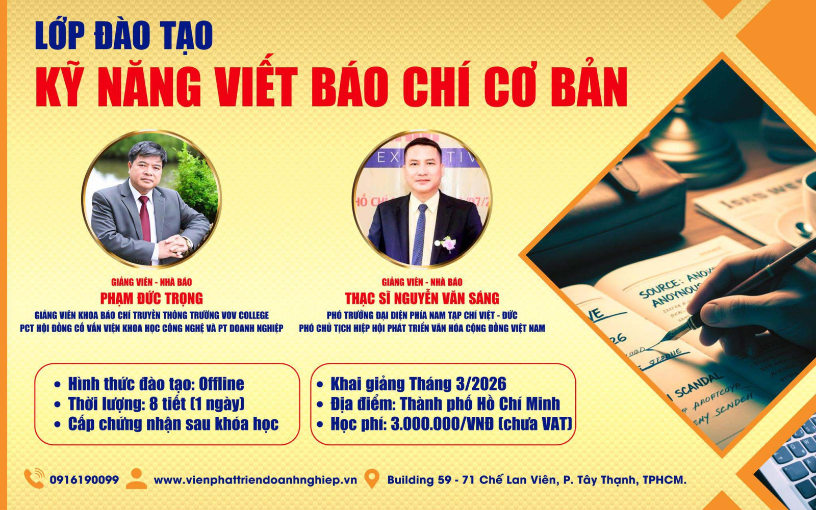 Chiêu sinh khóa đào tạo kỹ năng viết báo chí cơ bản